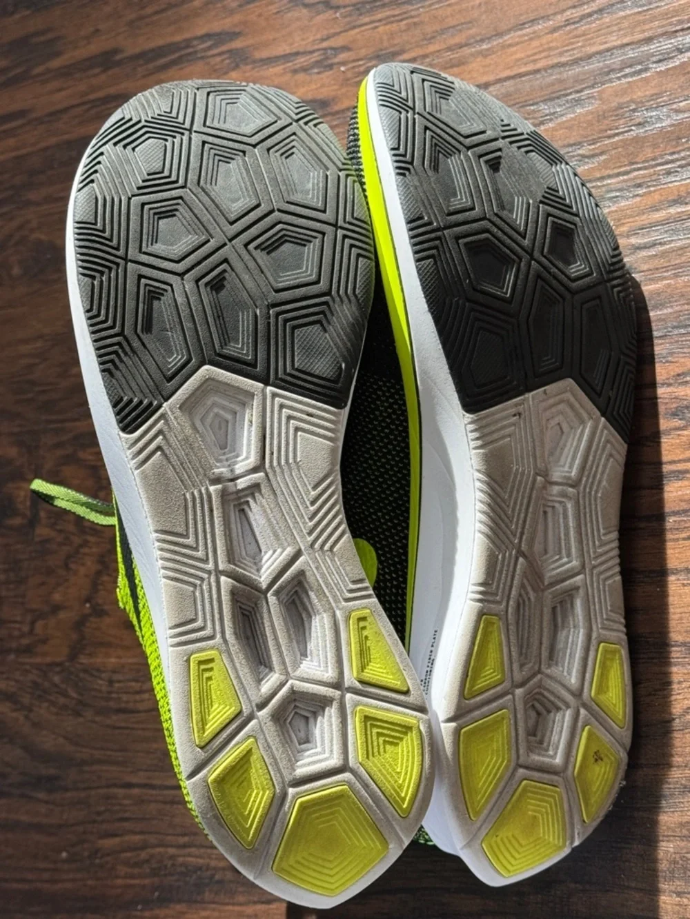 Nike Men’s Black and Neon Green Flyknit Running Shoes, Like New, Sz 10